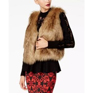Thalia Sodi Brown Mix Faux Fur Sleeveless Vest Sz XS